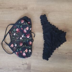 Black embroidered bikini